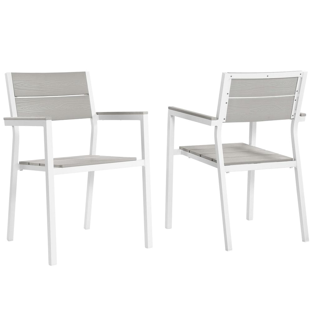 modway maine white aluminum outdoor patio dining chair in light gray set of 2