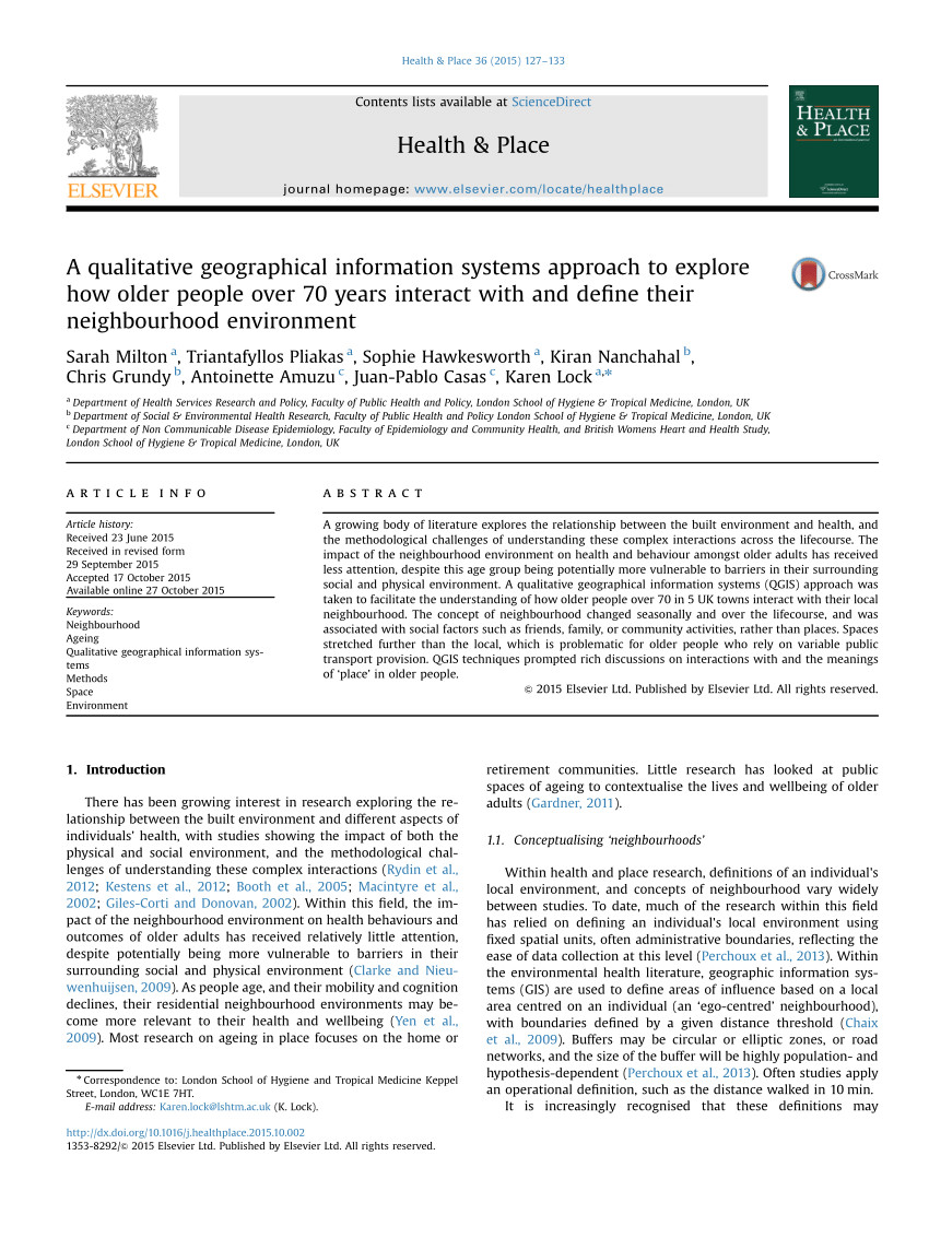 pdf a qualitative geographical information systems approach to explore how older people over 70 years interact with and define their neighbourhood