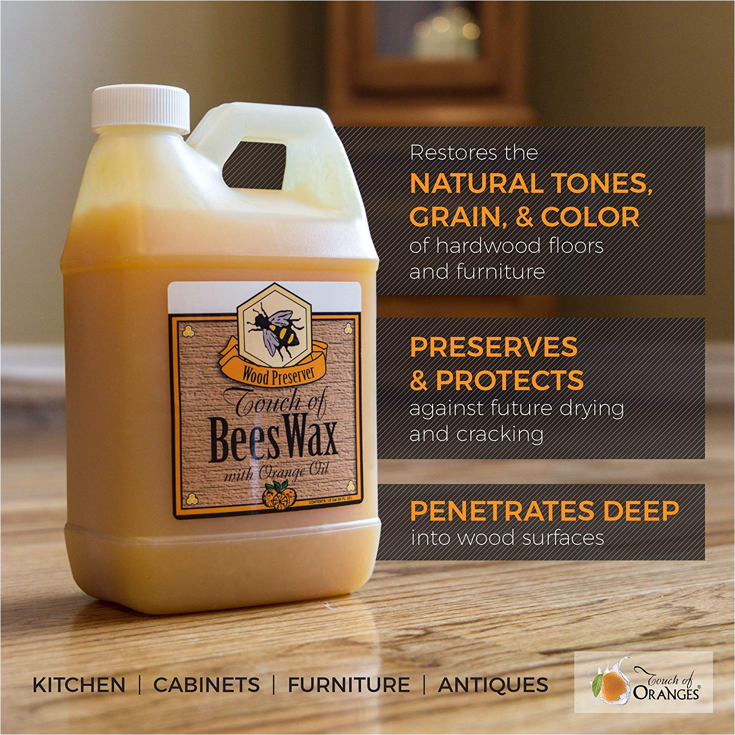 amazon com touch of oranges hardwood floor cleaner and touch of beeswax for wood polish cleaner and restorer bundle 1 gallon cleaner 1 2 gallon polish