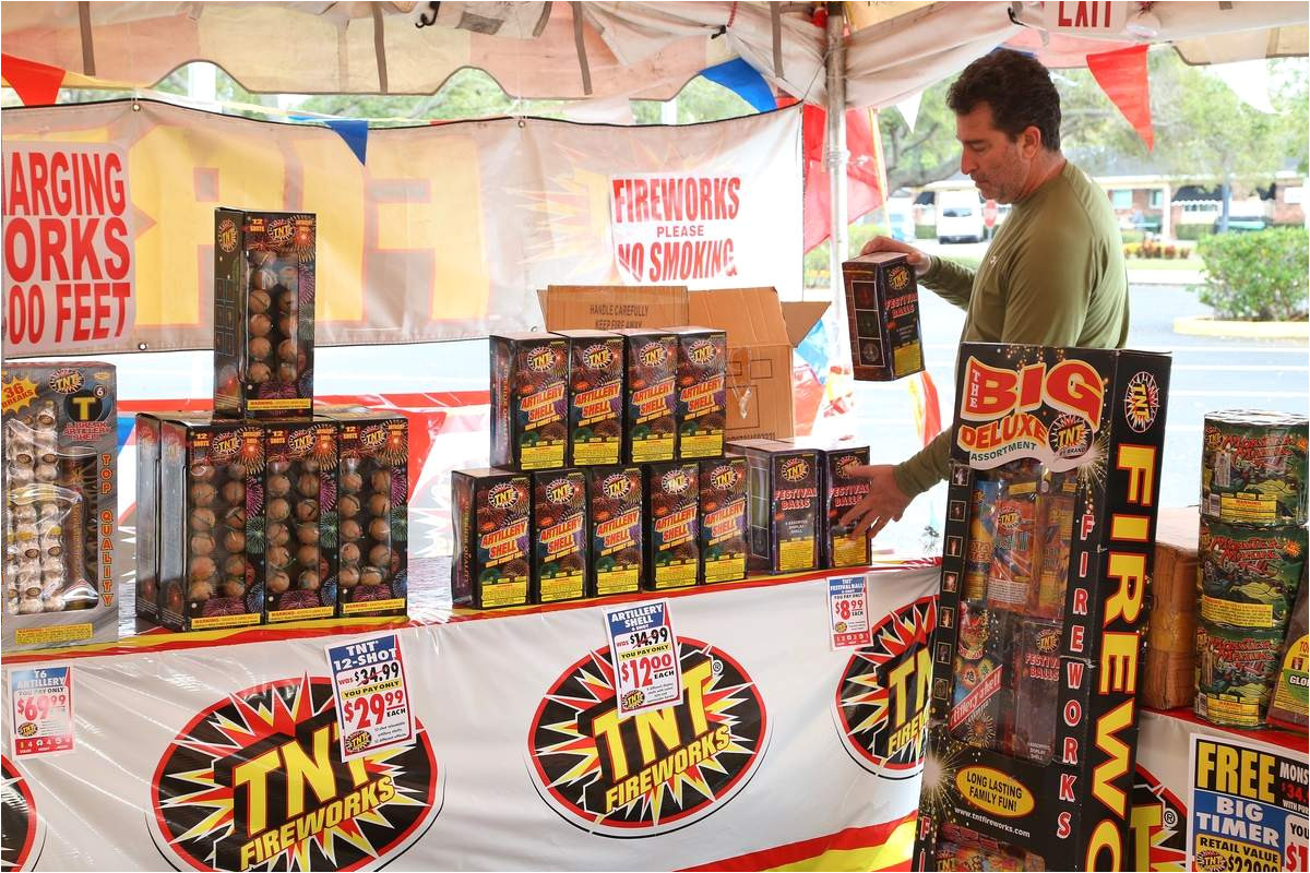 david piper salesman for tnt fireworks sets up his stand at tyrone gardens mall