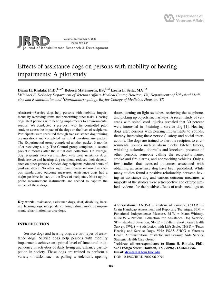 pdf the effects of service dogs on the lives of persons with mobility impairments a pre post study design