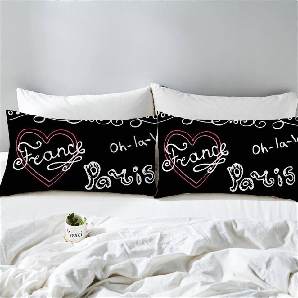 black white paris france pillow cases 2 piece sets