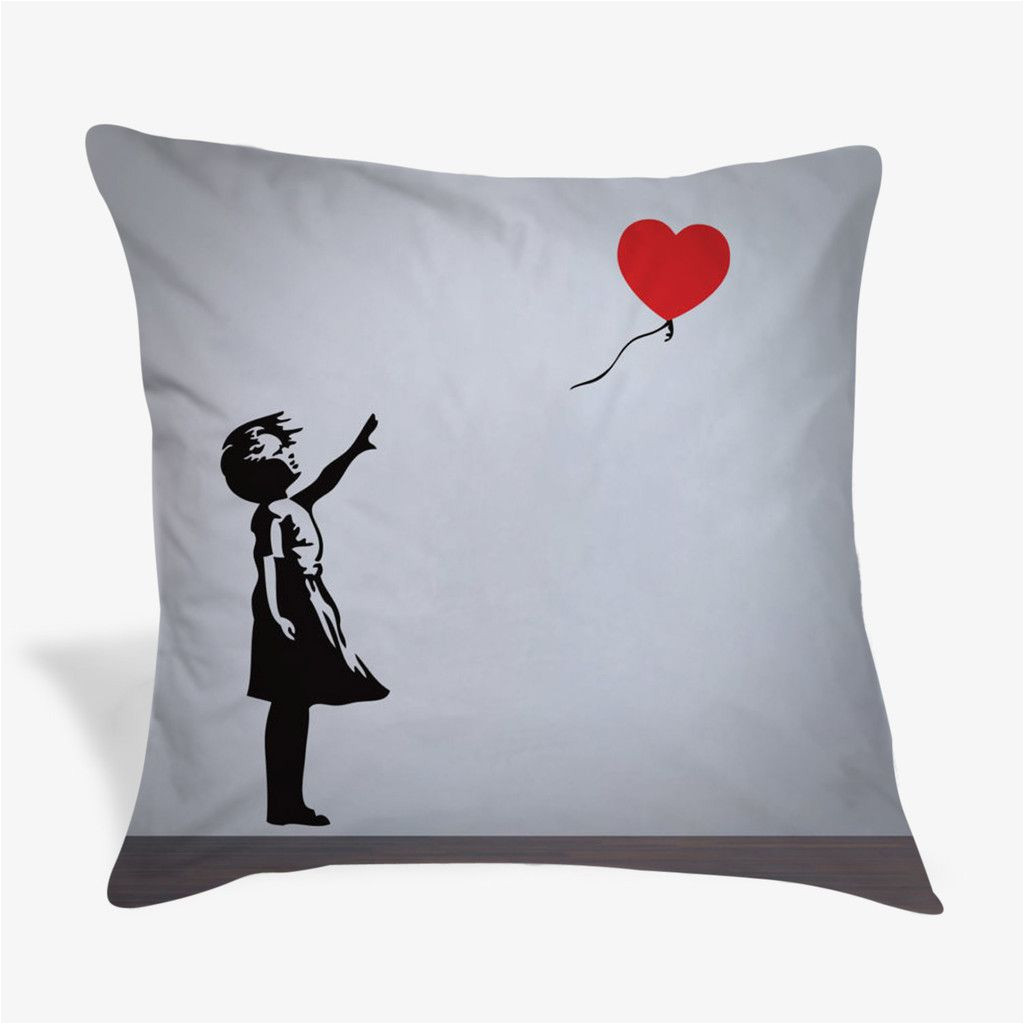 balloon girl with heart banksy pillow case