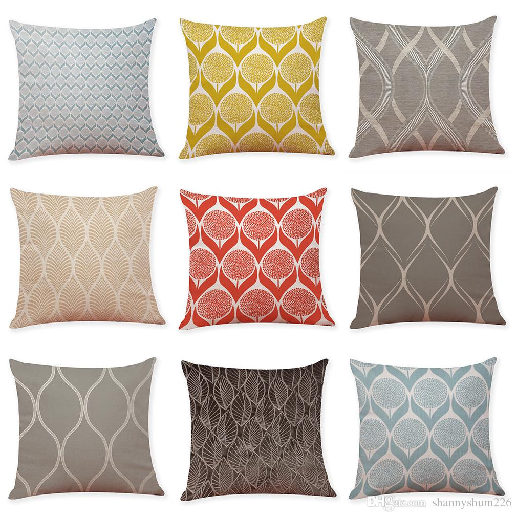 leaf texture geometric pattern linen cushion covers home office sofa square pillow case decorative pillow covers without insert 18 18inch 24x24 outdoor