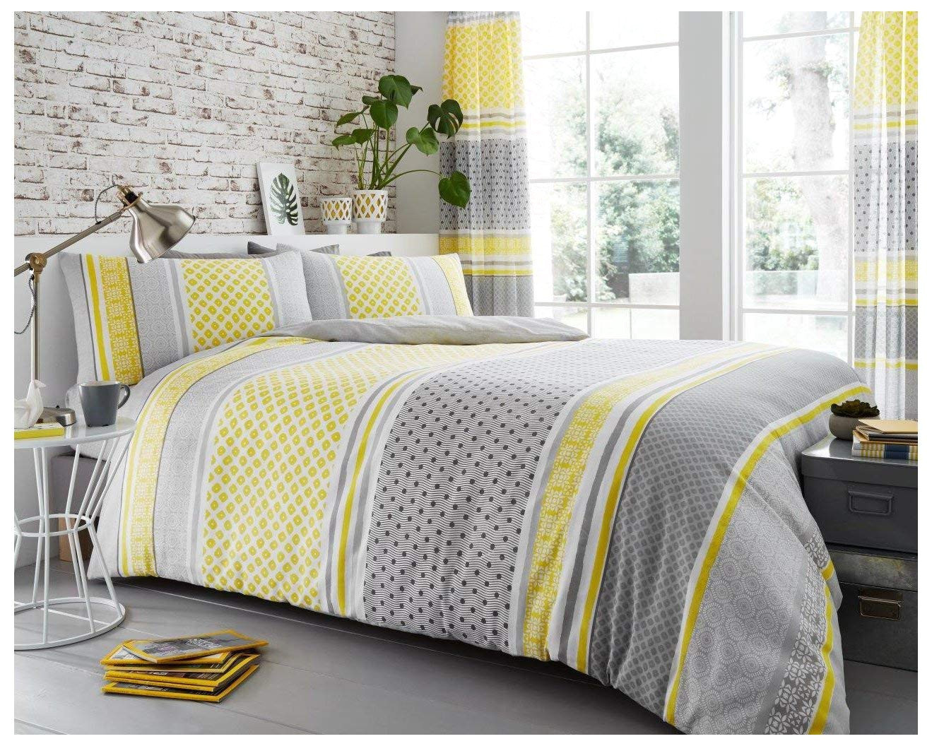 gaveno cavailia luxury charter stripe bed set with duvet cover and pillow case polyester cotton mustard double amazon co uk kitchen home