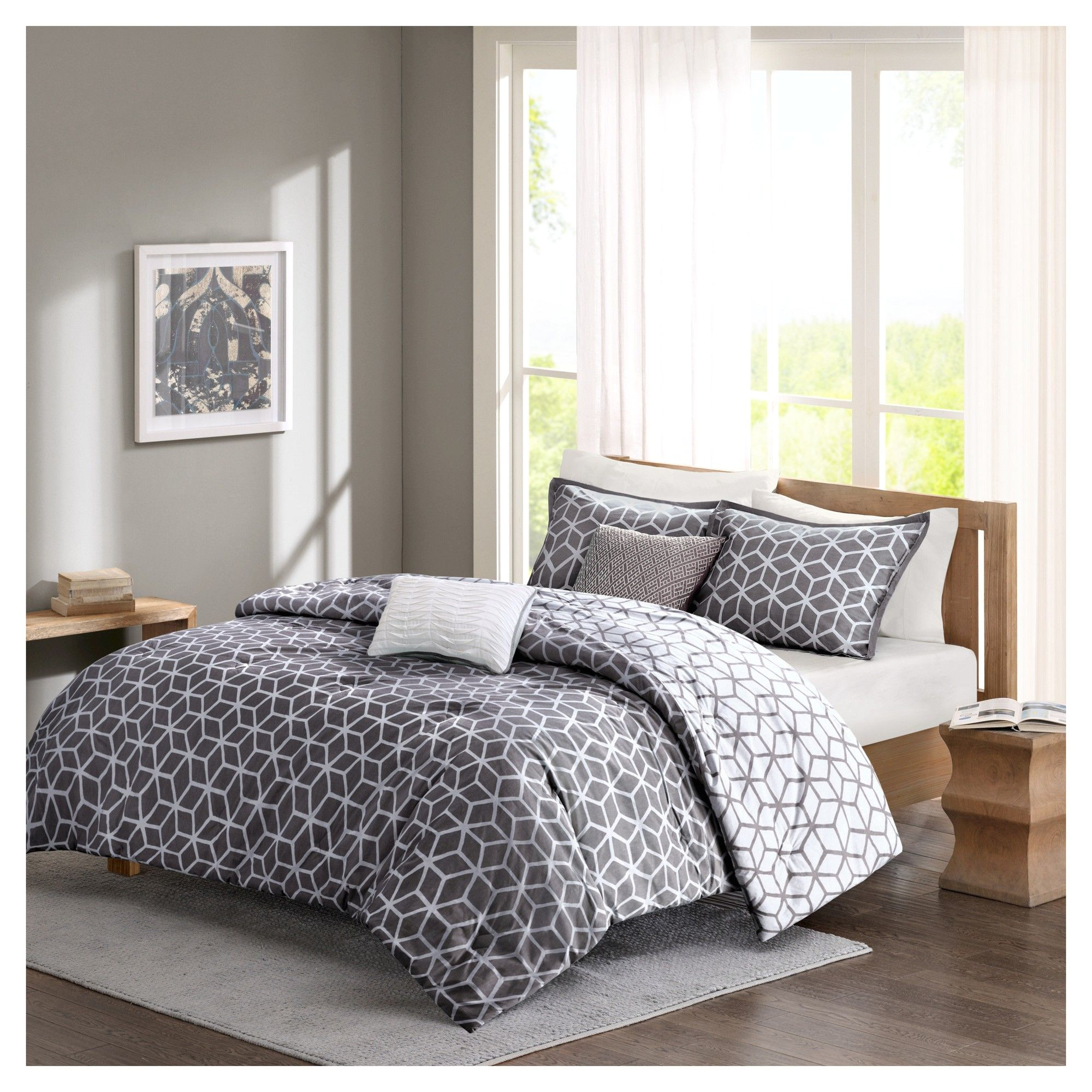 gianna geometric cotton comforter set king california king 5 piece gray