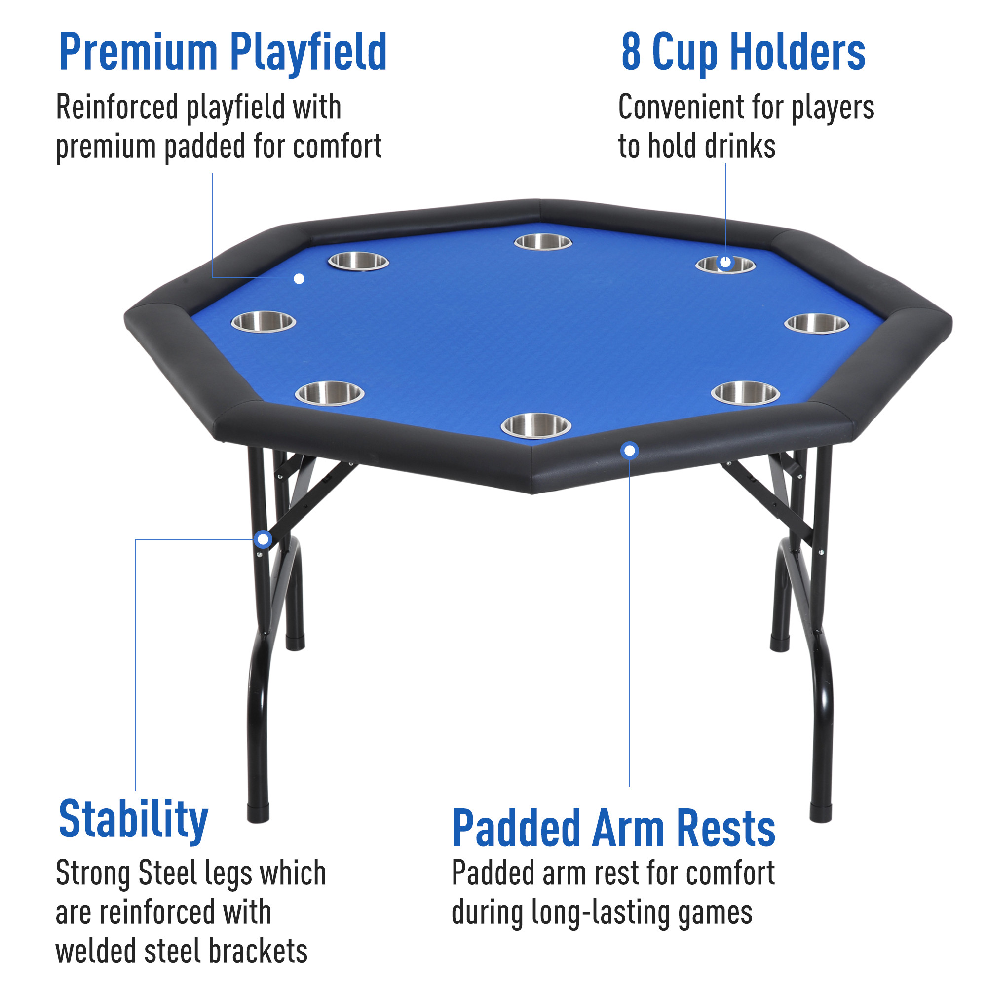 soozier 48 8 player octagon poker table with cup holders folding blue felt walmart com