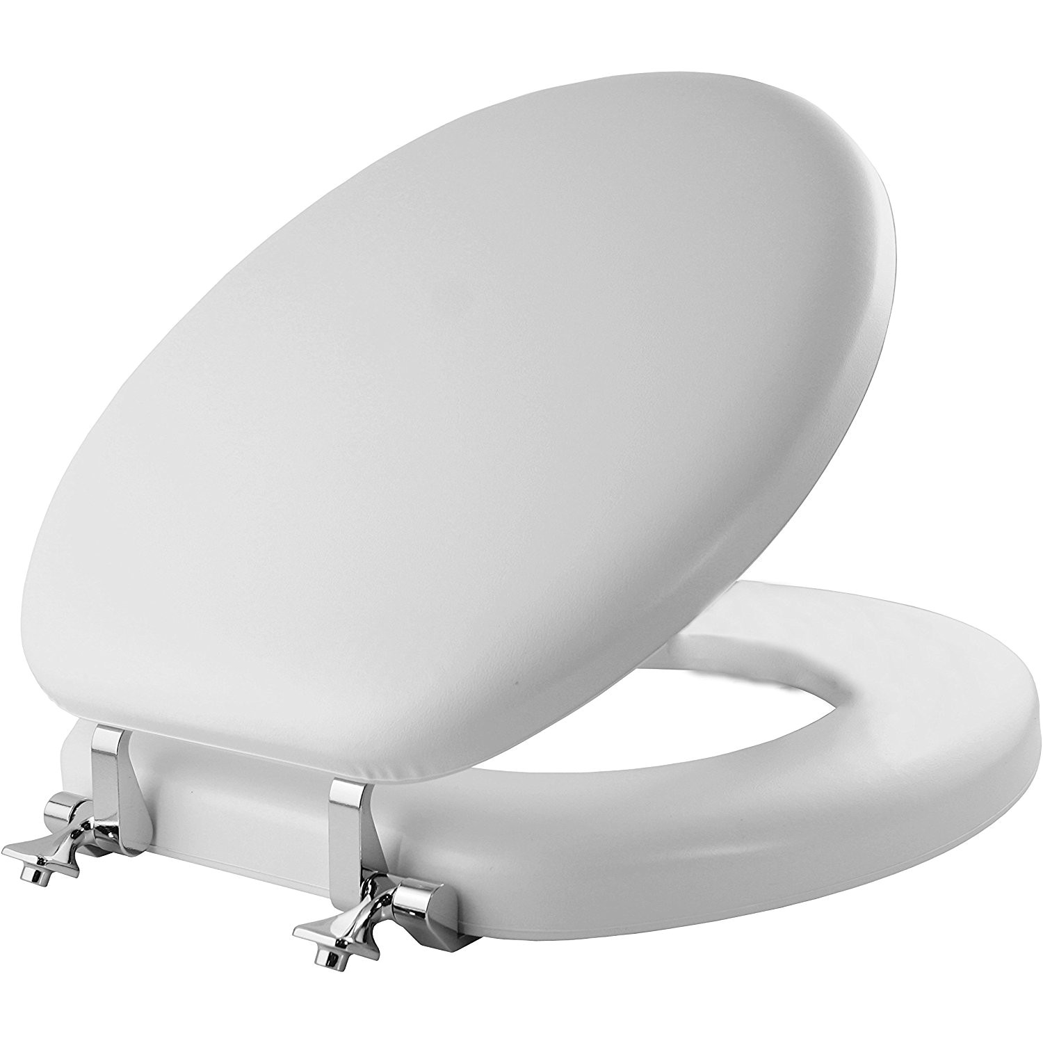 mayfair soft toilet seat with molded wood core and classic chrome metal hinges round