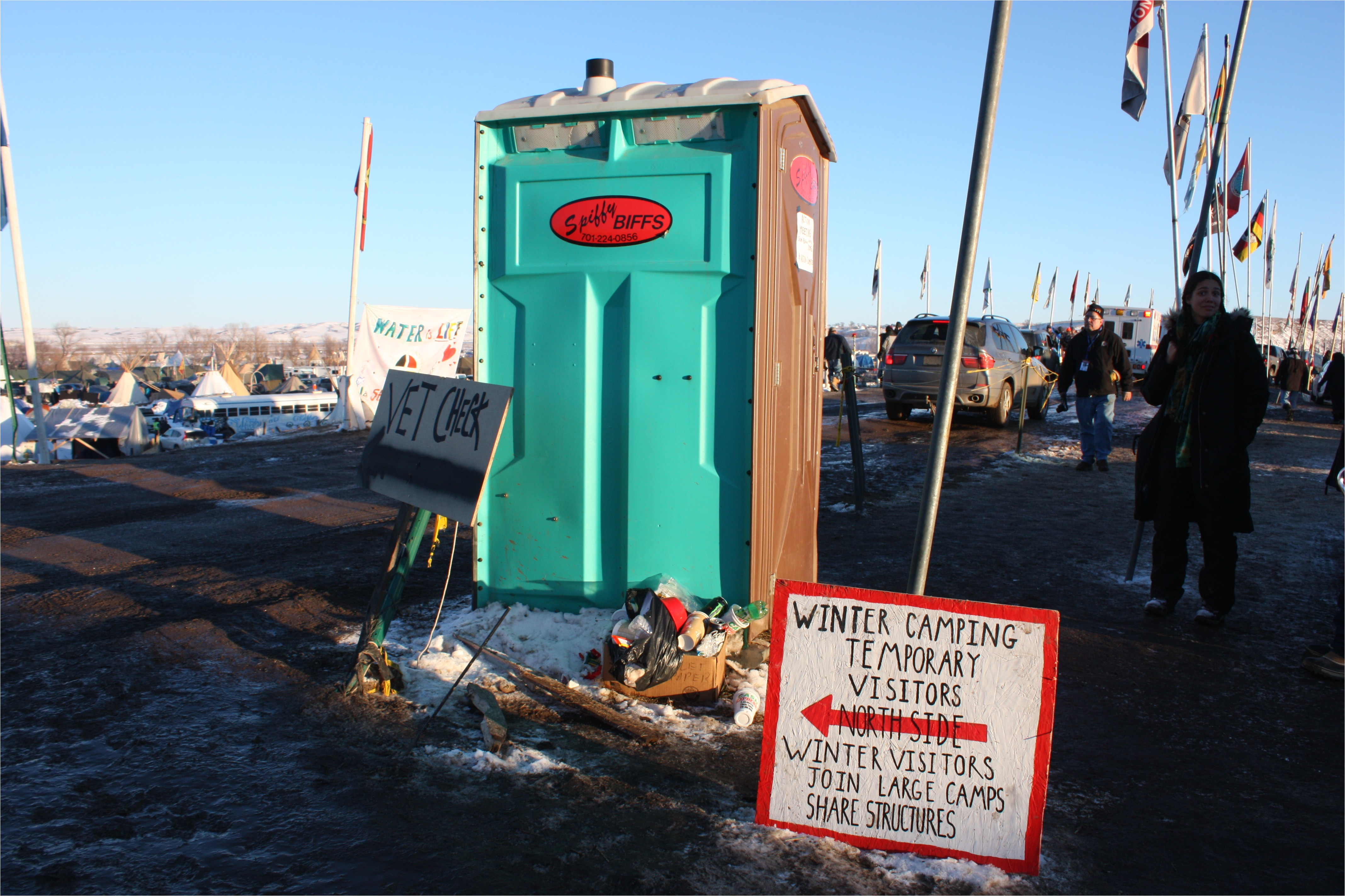 porta potties my need and reason for rising were placed strategically around camp and compost toilets were being built thanks to actress patricia