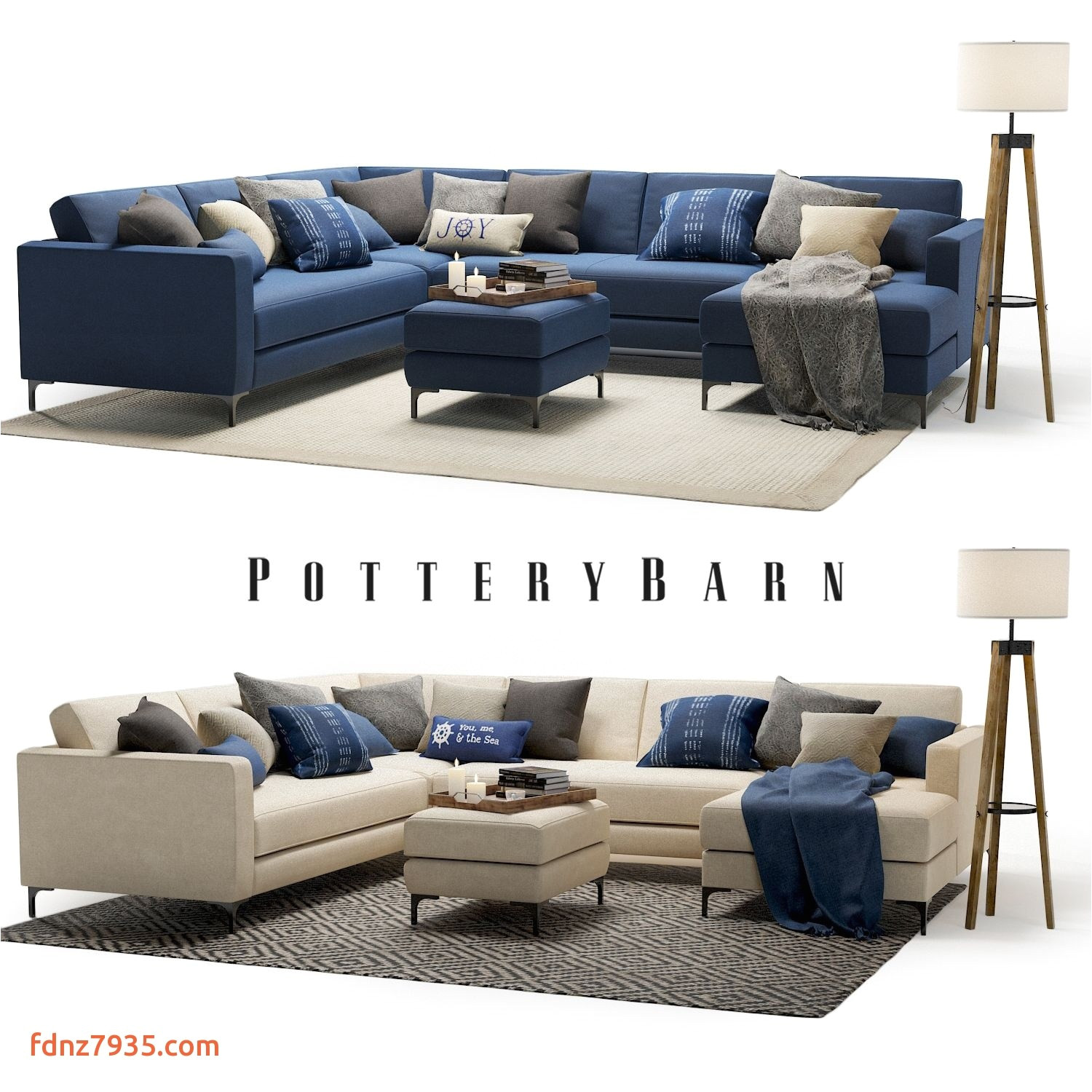 3d model pottery barn jake sectional sofa with miles tripod floor lamp