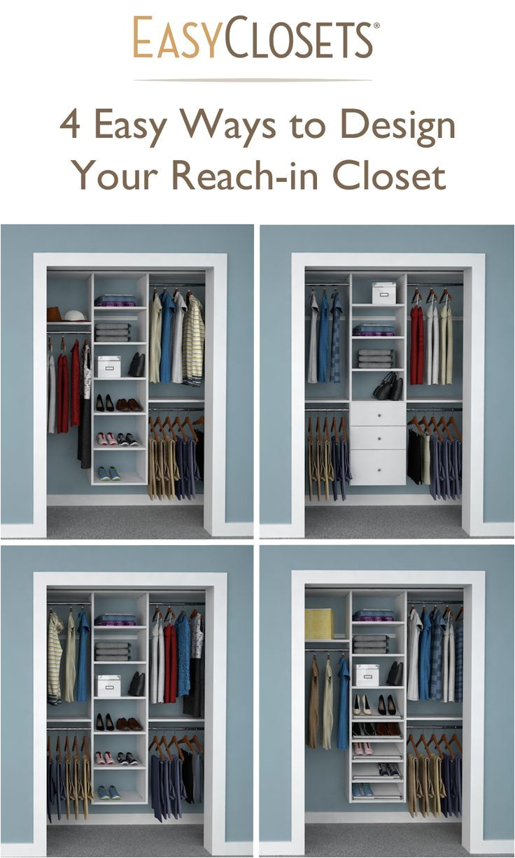 4 ways to design your reach in closet upper left or lower right maybe with hooks for tanks