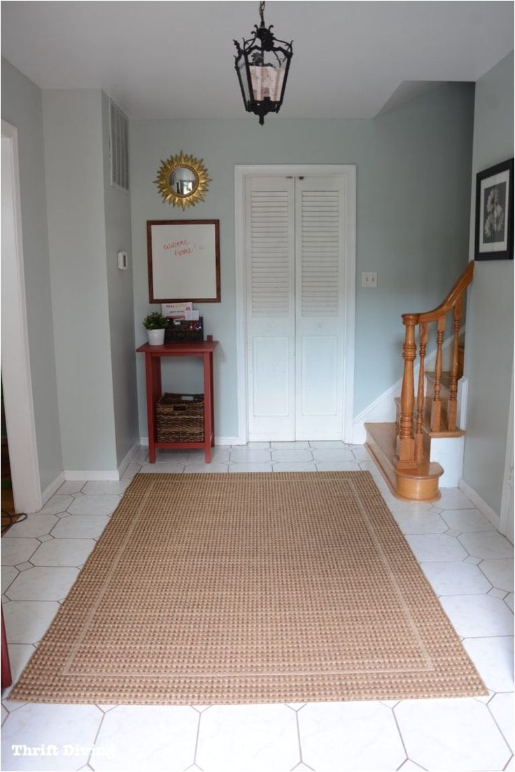 sherwin williams sea salt and rainwashed sea salt paint color in a foyer after