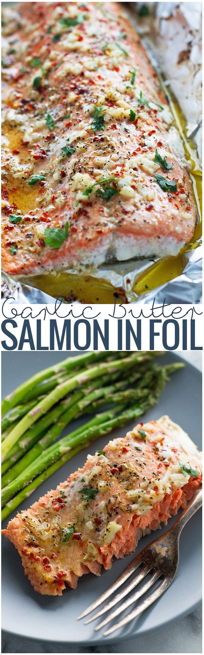 lemon garlic butter baked salmon in foil takes less than 30 minutes perfect for weeknight dinners