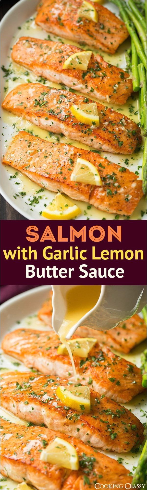 skillet seared salmon with garlic lemon butter sauce cooking classy
