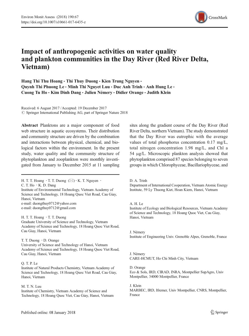 pdf impact of anthropogenic activities on water quality and plankton communities in the day river red river delta vietnam