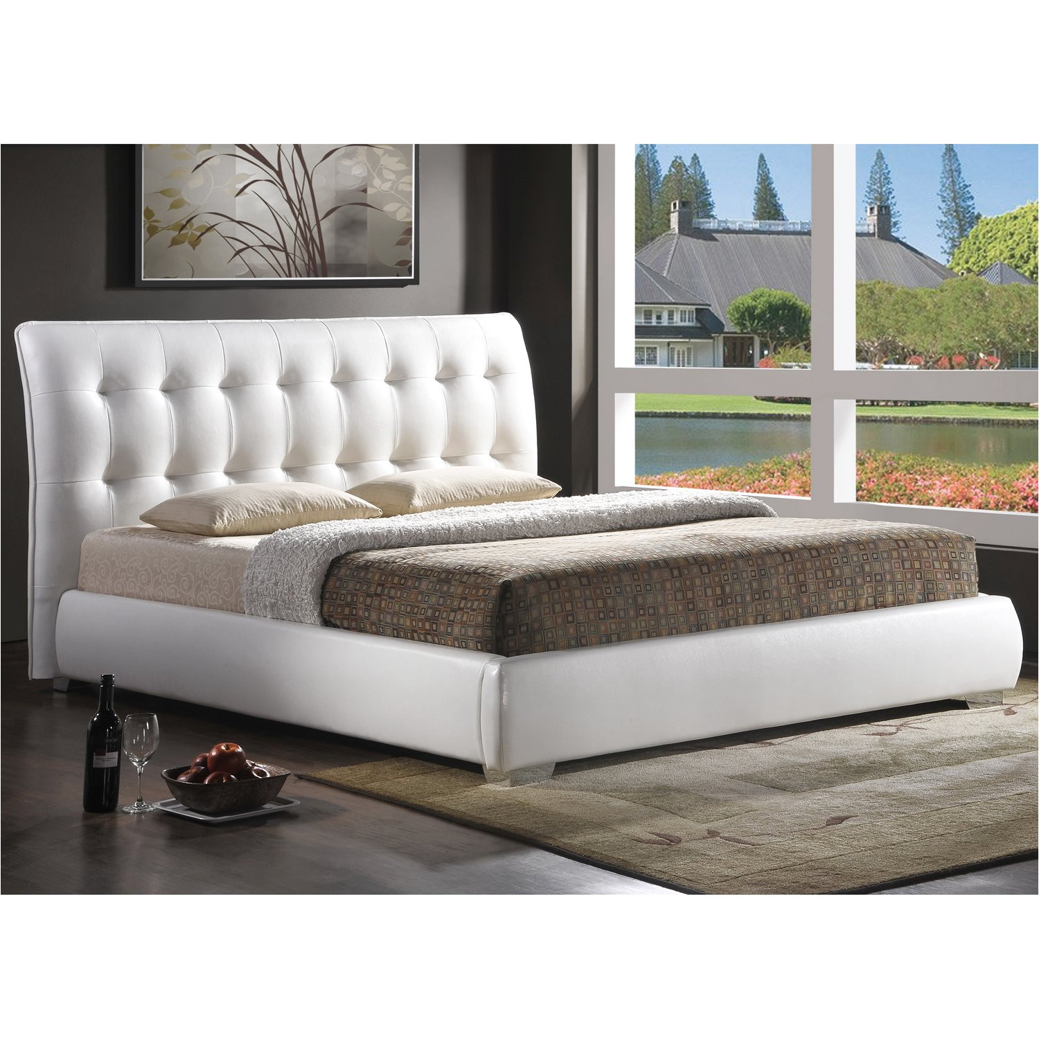 amazon com baxton studio jeslyn modern bed with tufted headboard king white kitchen dining