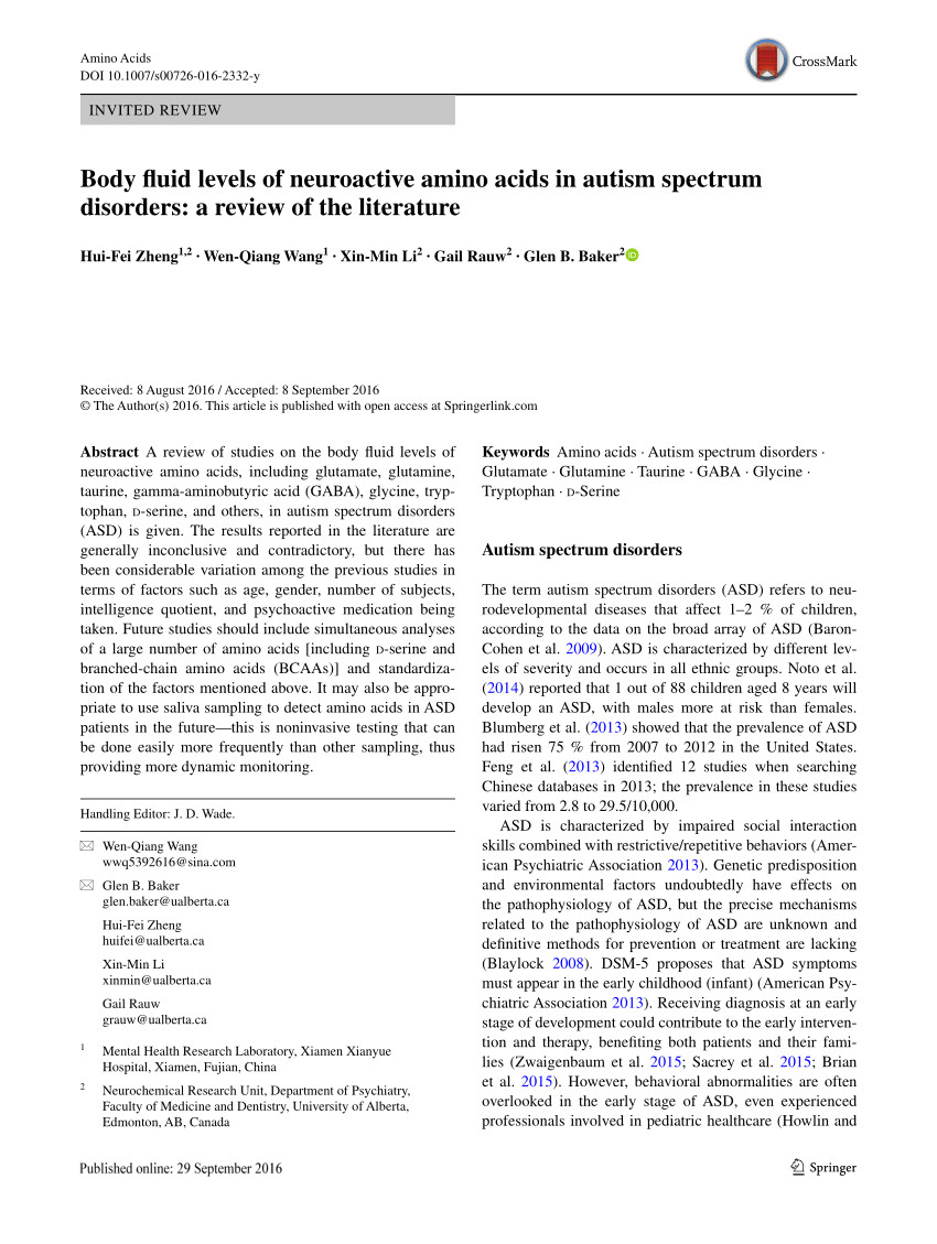 pdf tryptophan status in autism spectrum disorder and the influence of supplementation on its level