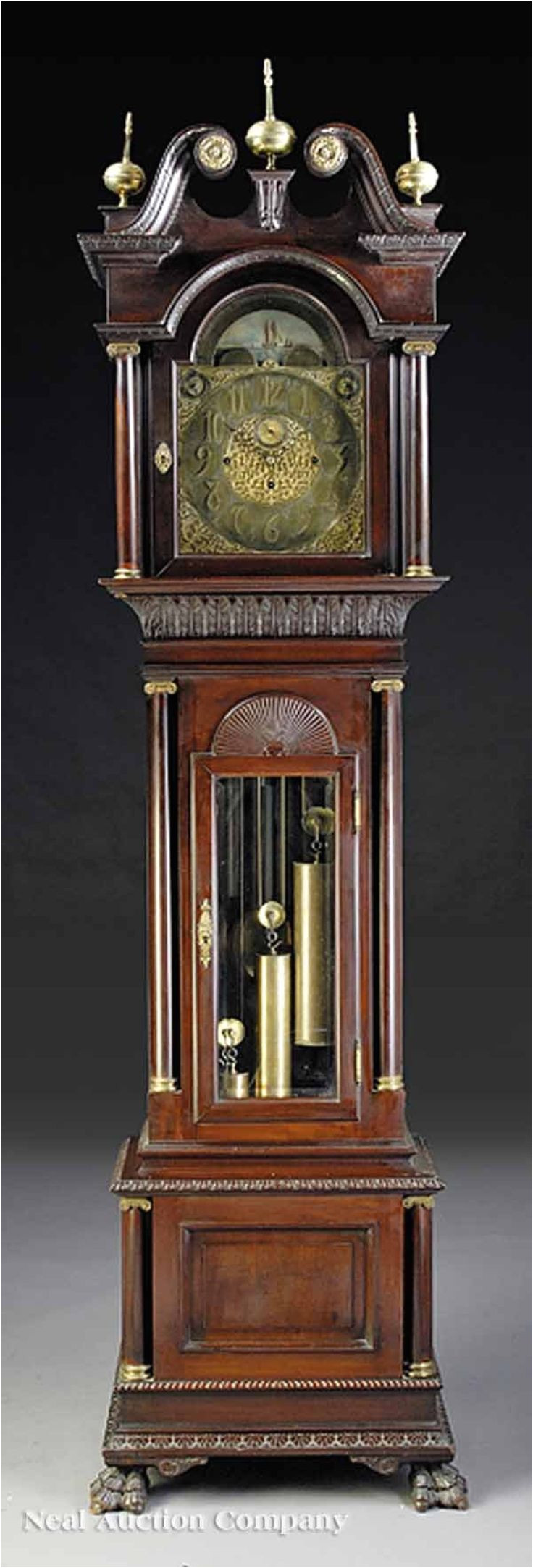 colonial revival carved mahogany nine tube tall case clock c 1895 movement and