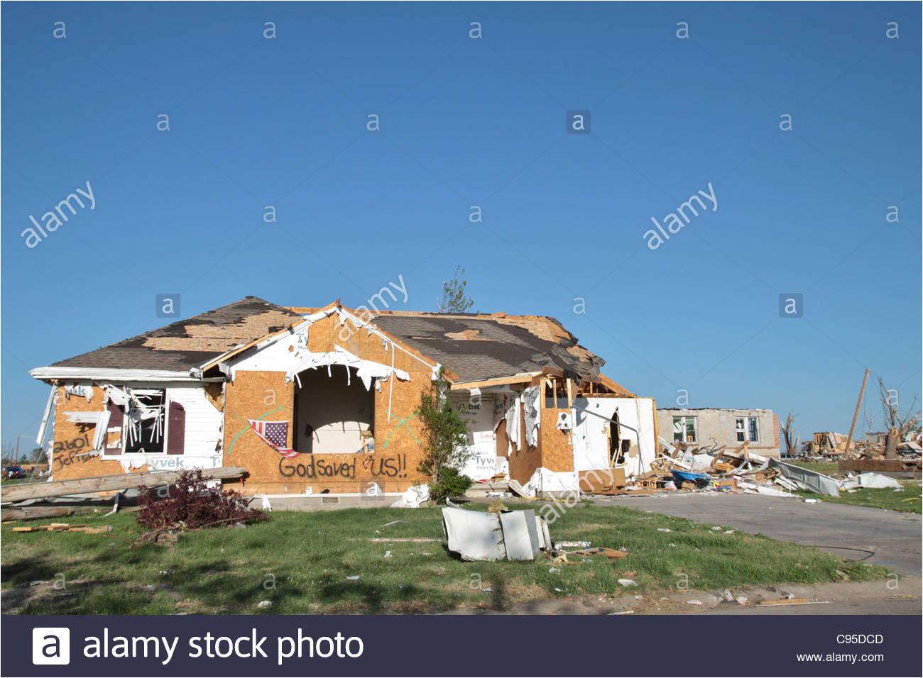 a house damaged by the tornado in joplin missouri in 2011 stock image