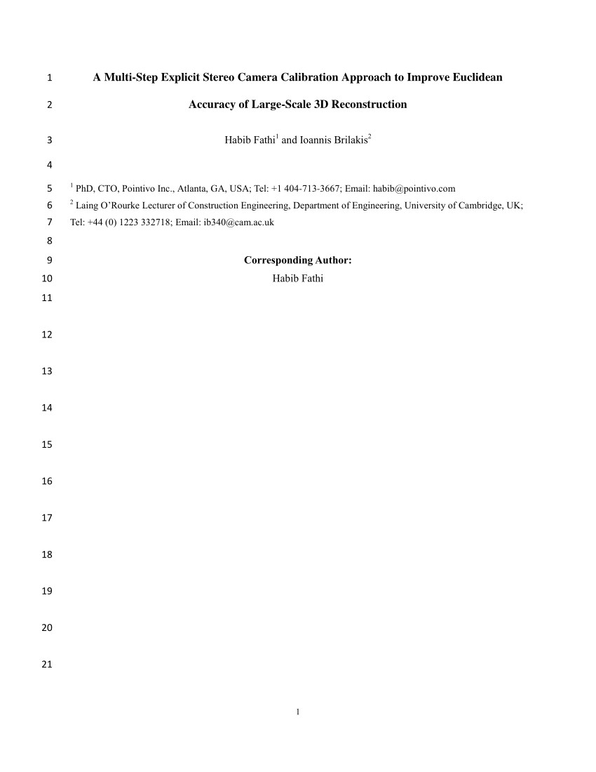 pdf a multi step explicit stereo camera calibration approach to improve euclidean accuracy of large scale 3d reconstruction