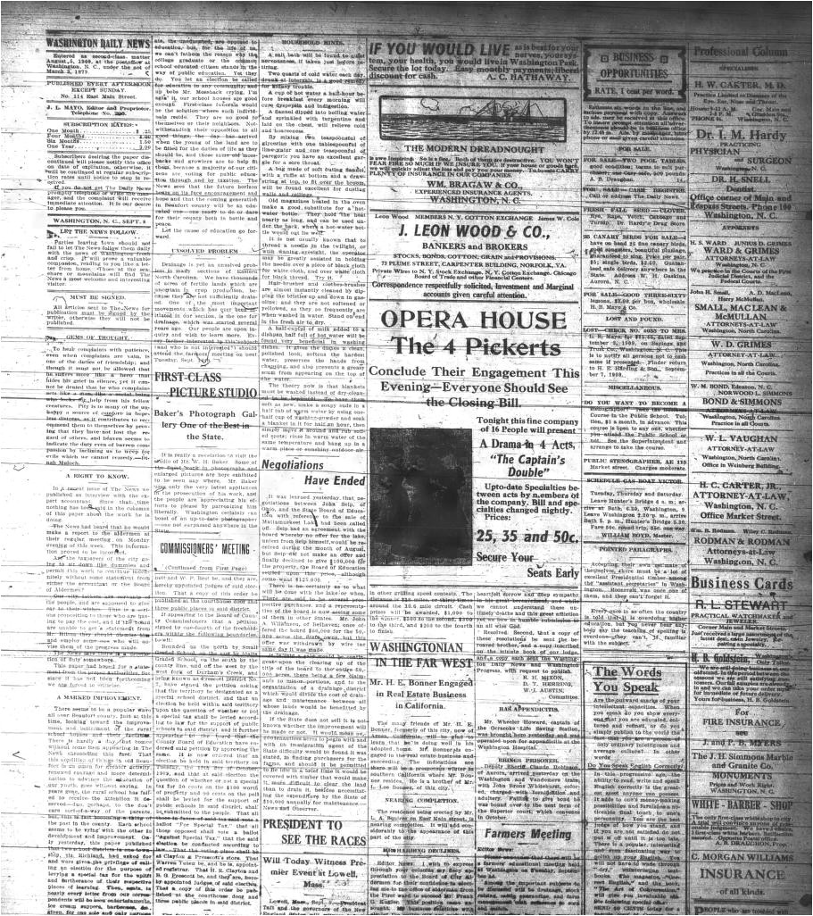 washington daily news washington n c 1909 current september 08 1909 last edition image 2 a north carolina newspapers