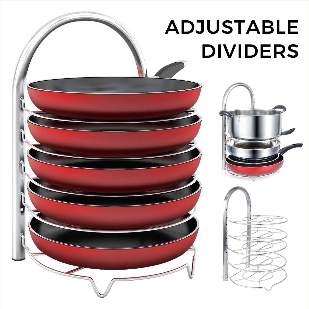 amazon com lifewit adjustable pan pot organizer rack for 8 9 10 11 12 inch cookware 5 tier cookware holder for cabinet worktop storage 18 10 stainless