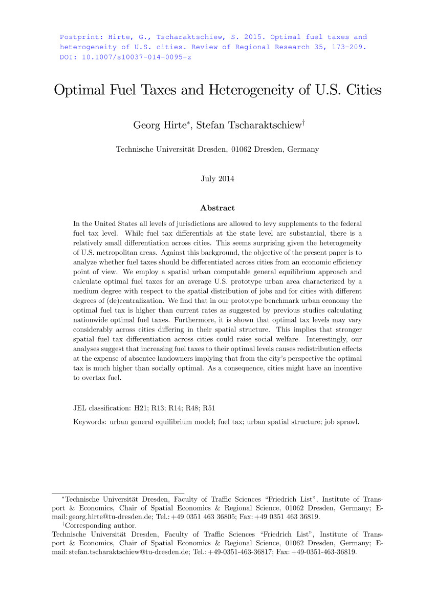 pdf optimal fuel tax and heterogeneity of cities