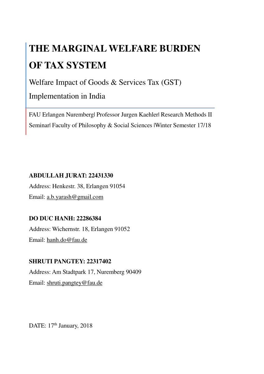 pdf the marginal welfare burden of tax system