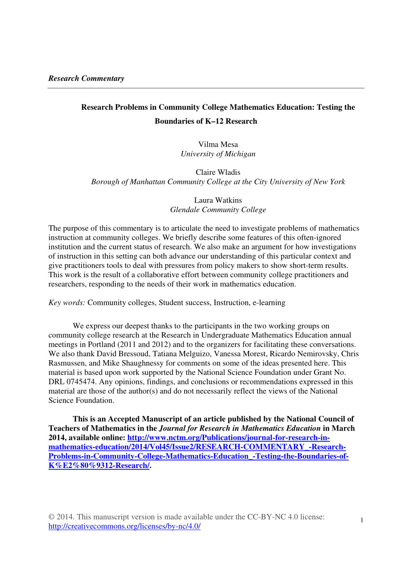 pdf research problems in community college mathematics education testing the boundaries of k 12 research