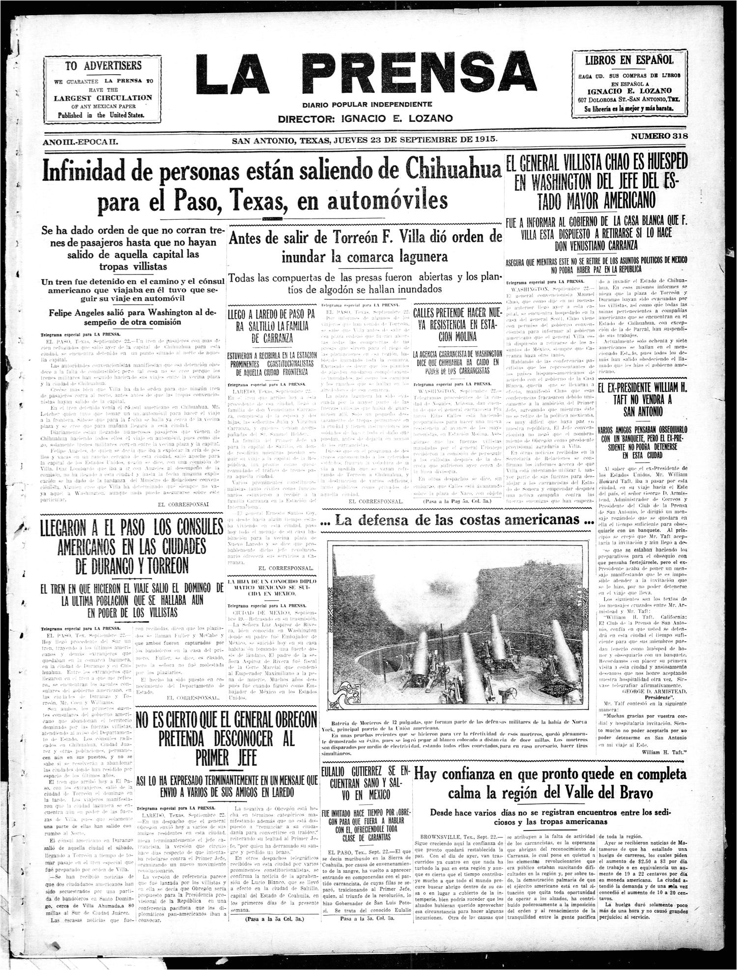 la prensa san antonio tex vol 3 no 318 ed 1 thursday september 23 1915 the portal to texas history