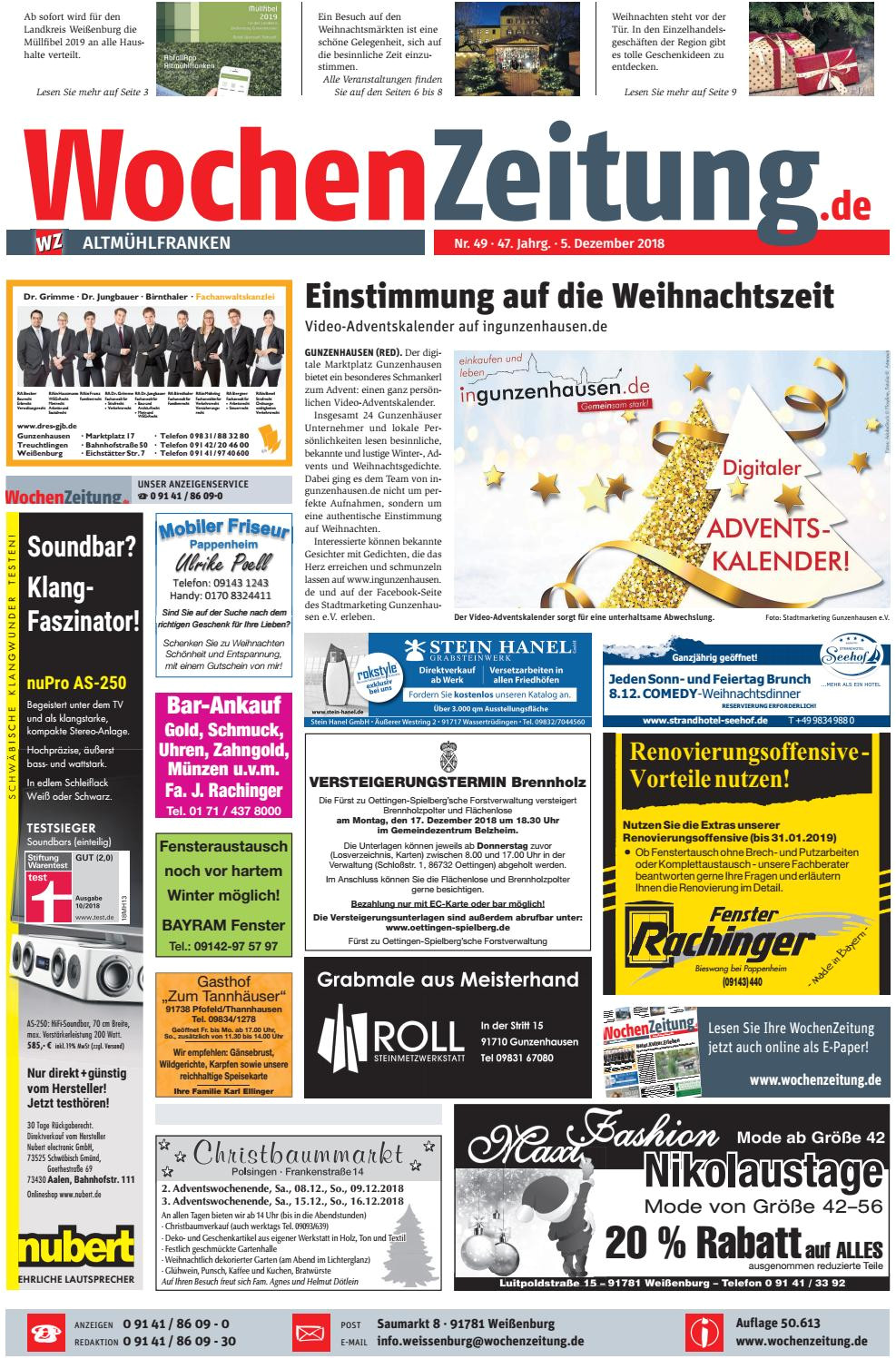 wochenzeitung altmuhlfranken kw 49 18 by wochenzeitung sonntagszeitung issuu