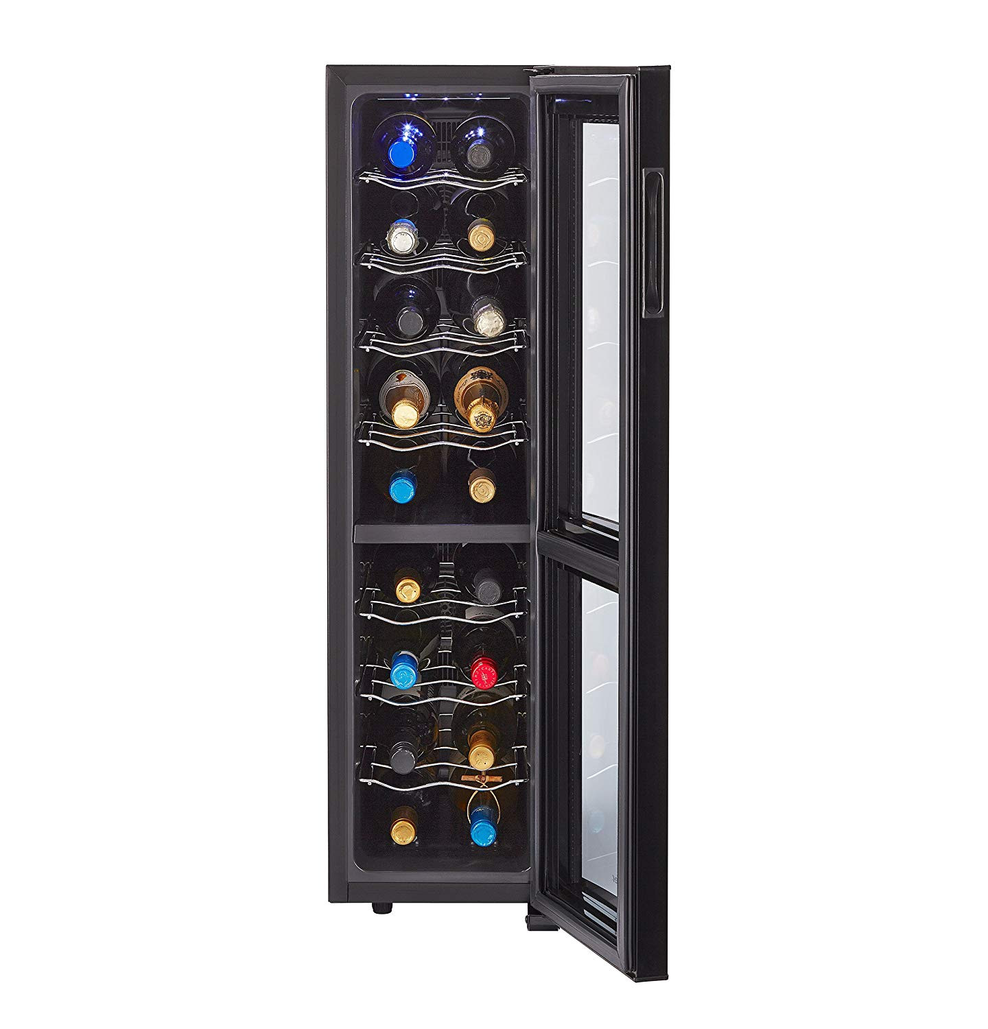 amazon com haier 18 bottle dual zone curved door with smoked glass wine cellar appliances