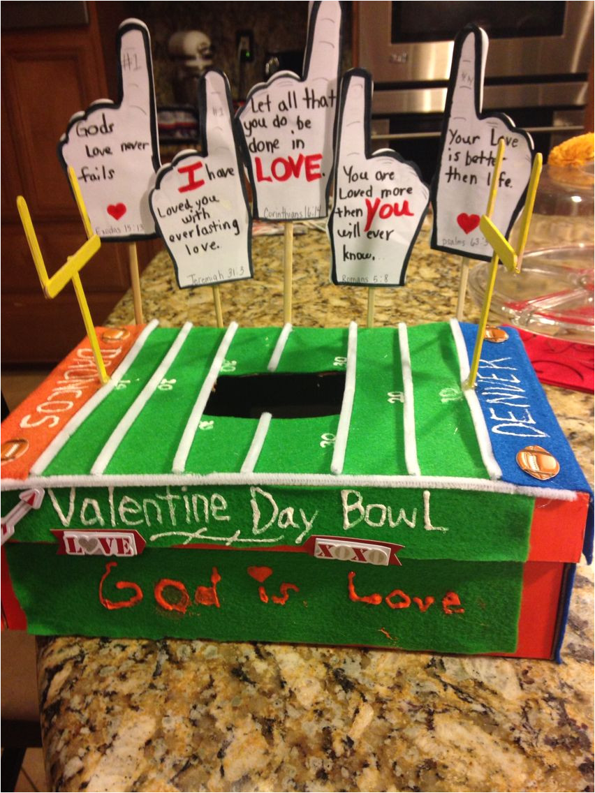 boys valentines day box mailbox football with bible verses his flip assignment was