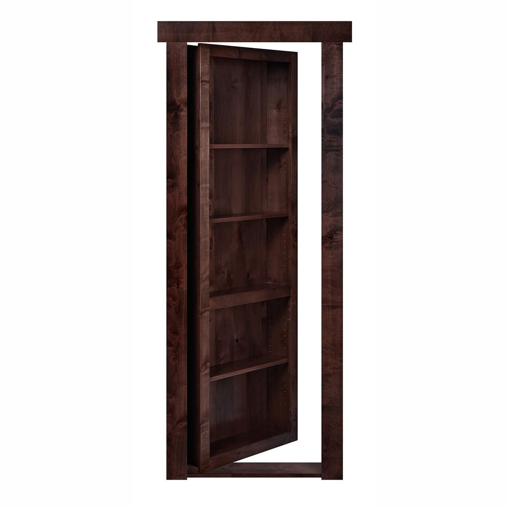 the murphy door 30 in x 80 in flush mount assembled alder dark brown stained right hand inswing solid core interior bookcase door fmaa30dsrhis the home