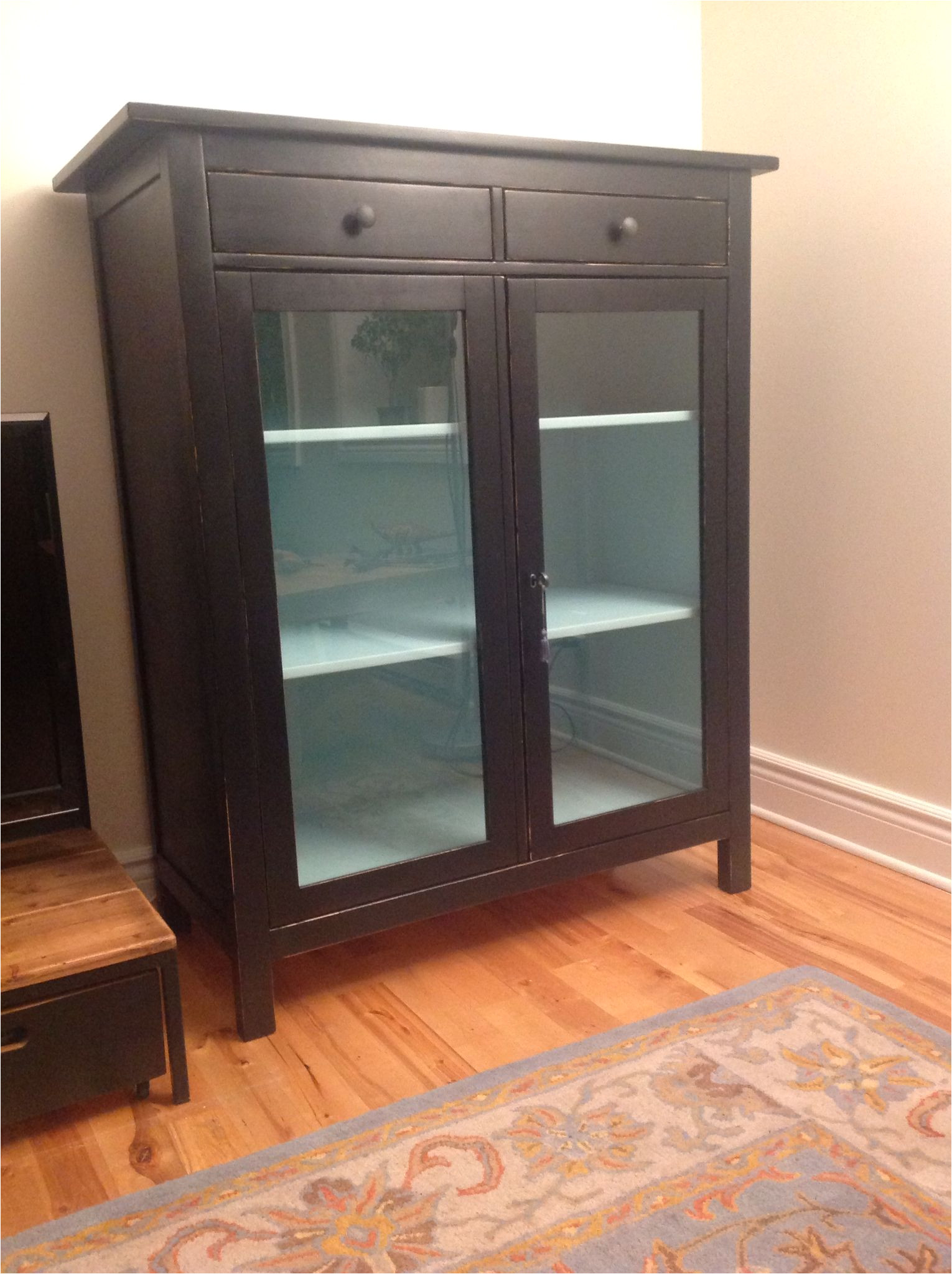 hemnes linen cabinet ikea refinished and updated from yellow to black and robin egg blue