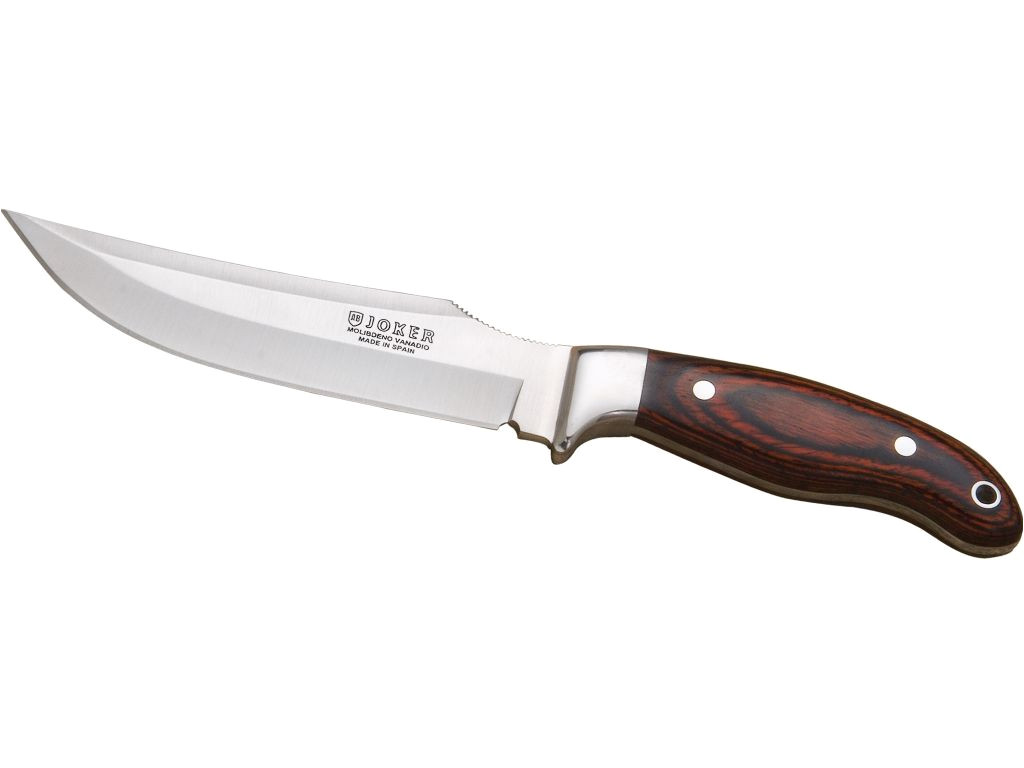 outdoor knife with bolster red wood handle and blade length 14 cm