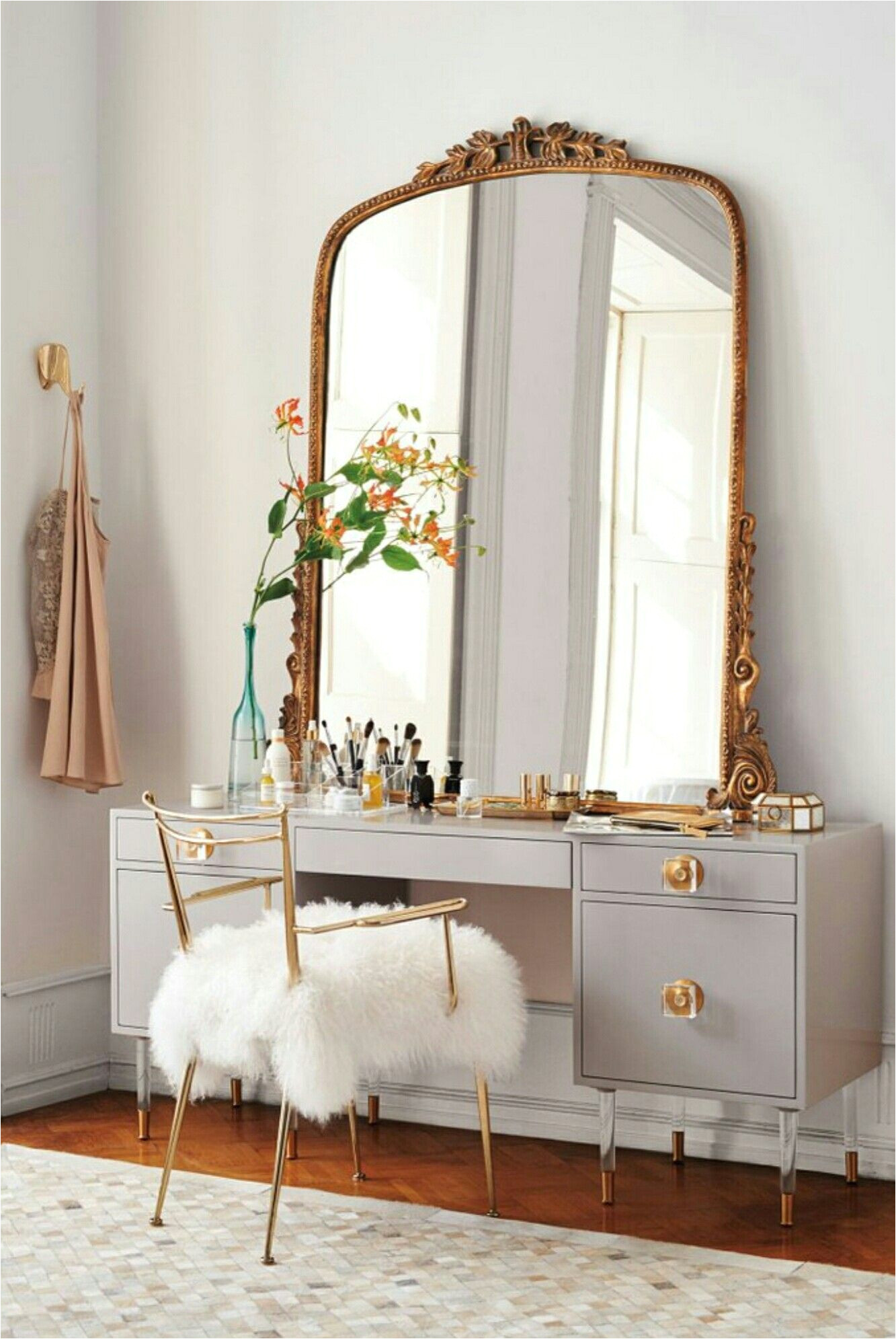 vanity french large mirror furry chair