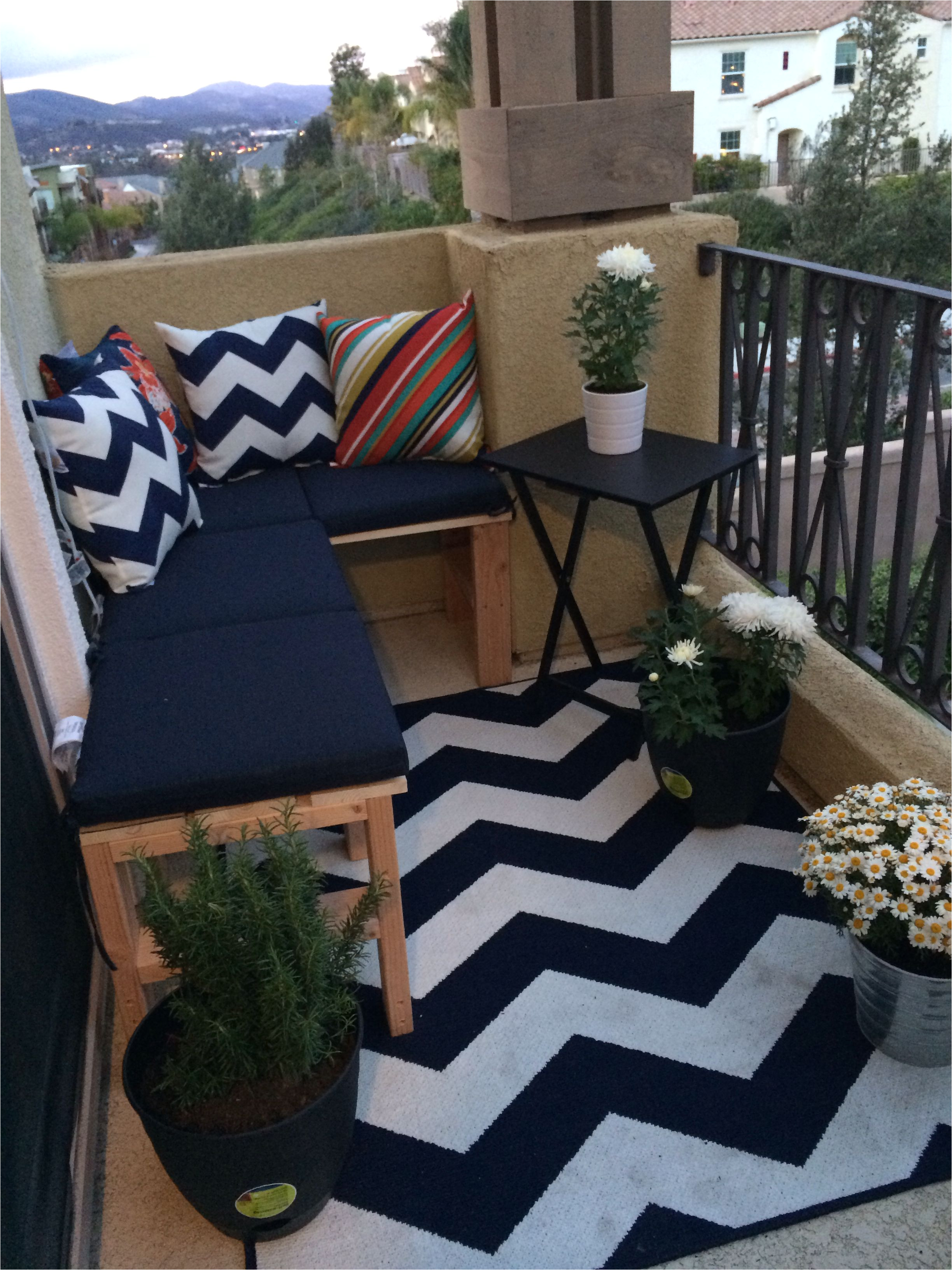 pintrest project completed outdoor small patio balcony sectional never mind the dirt on the rug it got cleaned when it rained