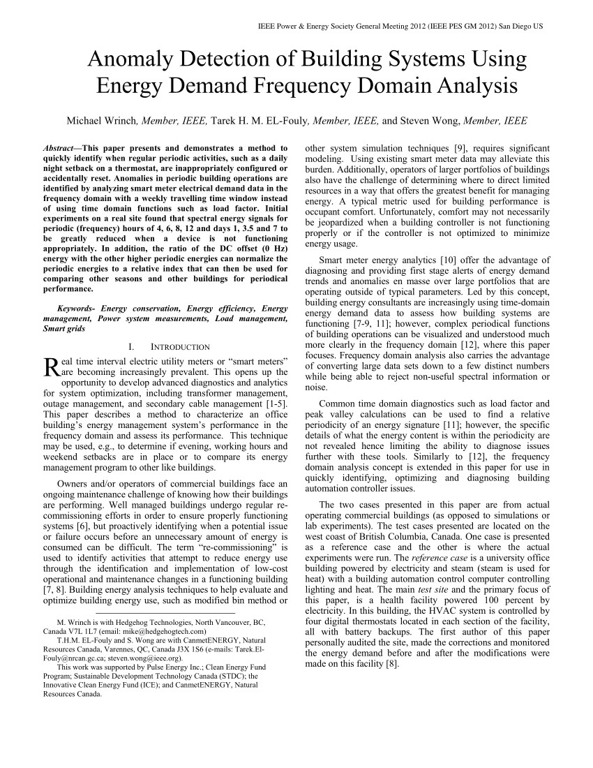 pdf anomaly detection of building systems using energy demand frequency domain analysis