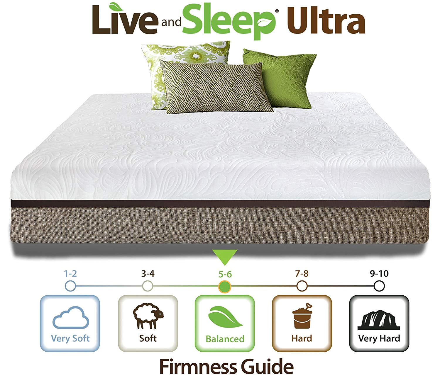 amazon com live sleep ultra king mattress gel memory foam mattress 12 inch king size medium firm bed in a box bonus luxury form pillow certipur