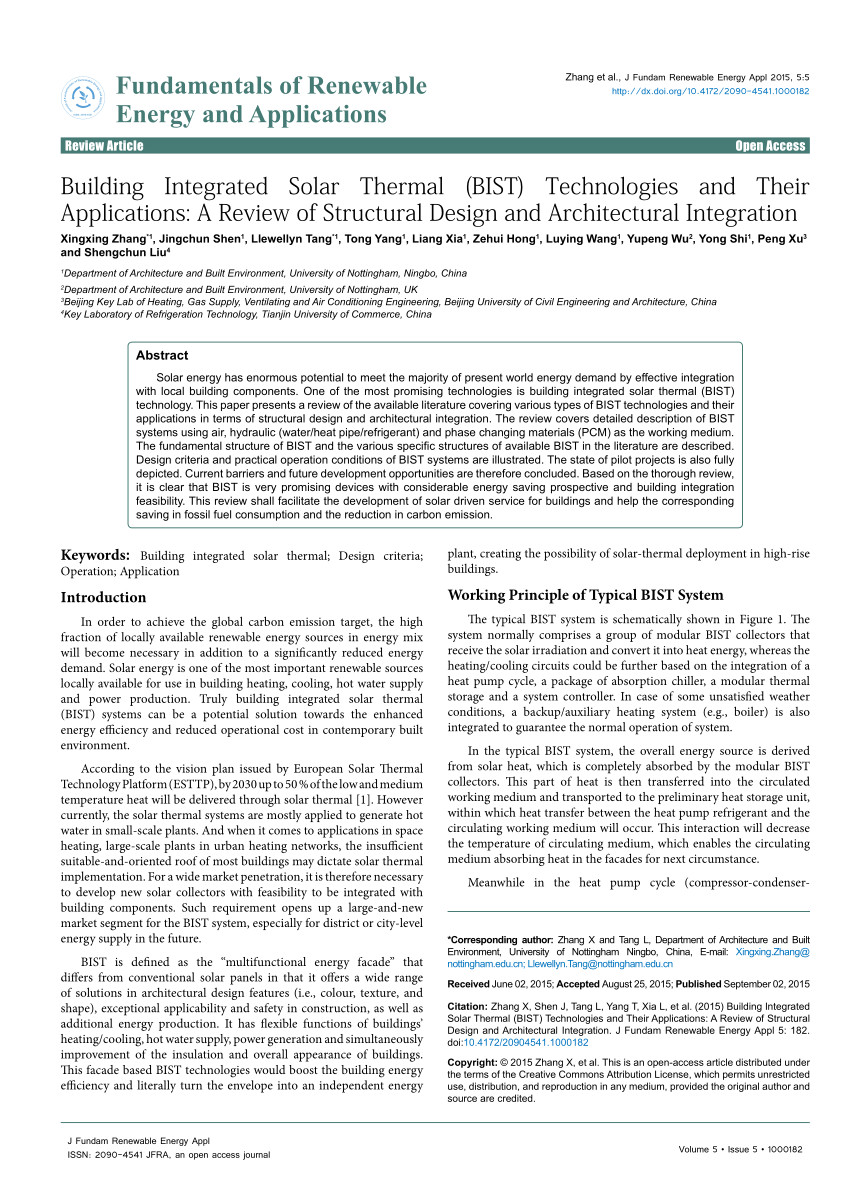 pdf building integrated solar thermal bist technologies and their applications a review of structural design and architectural integration