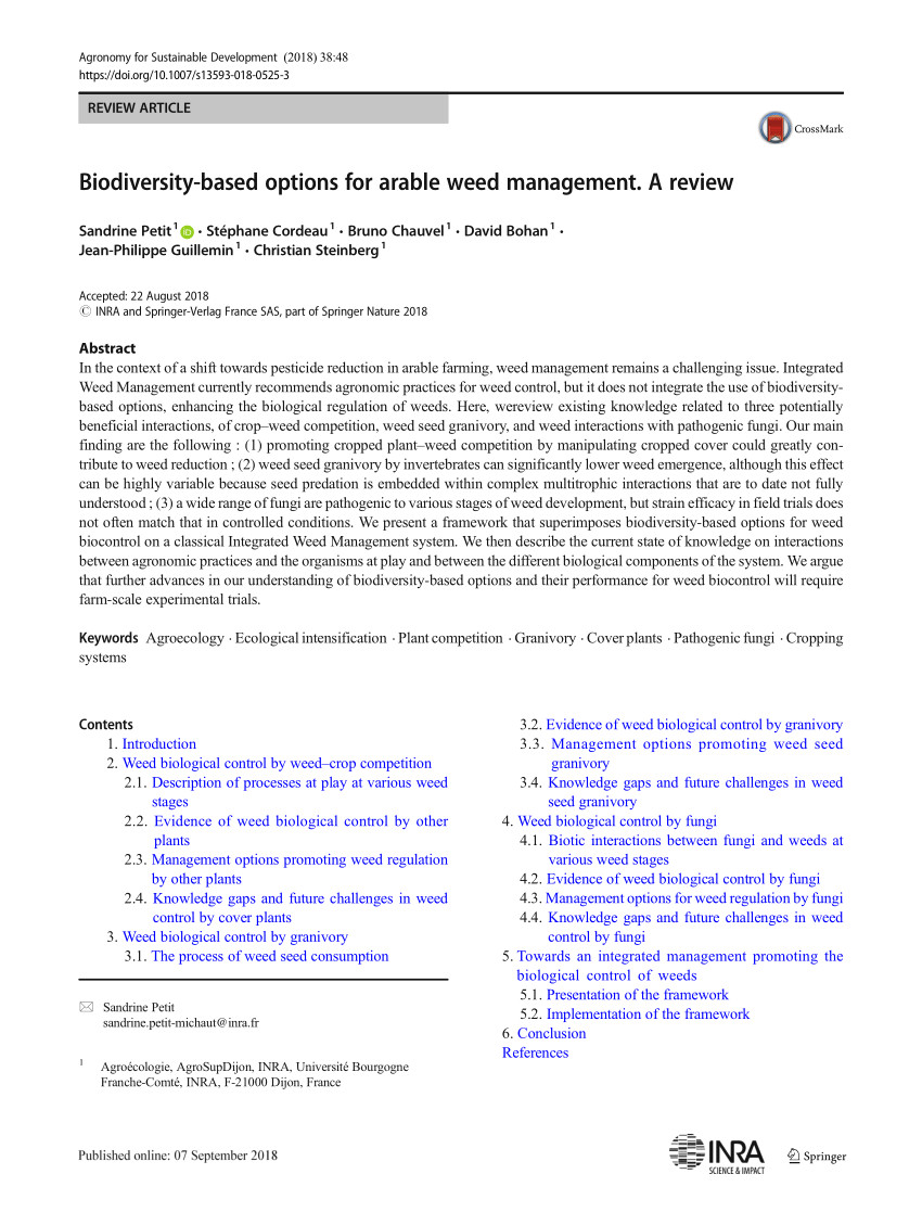 pdf biodiversity based options for arable weed management a review