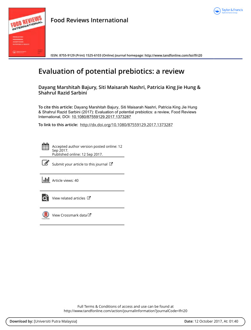 pdf evaluation of potential prebiotics a review