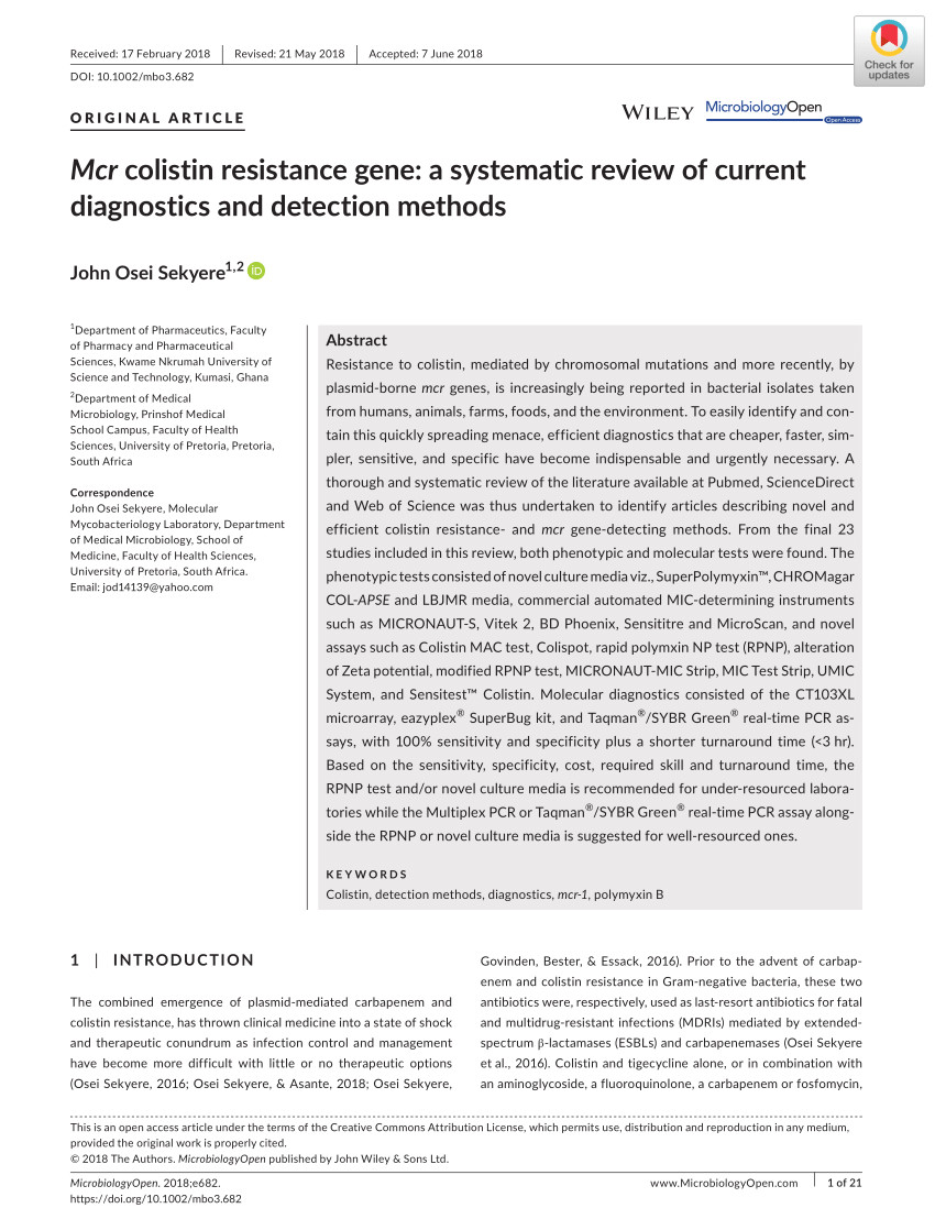 pdf mcr colistin resistance gene a systematic review of current diagnostics and detection methods