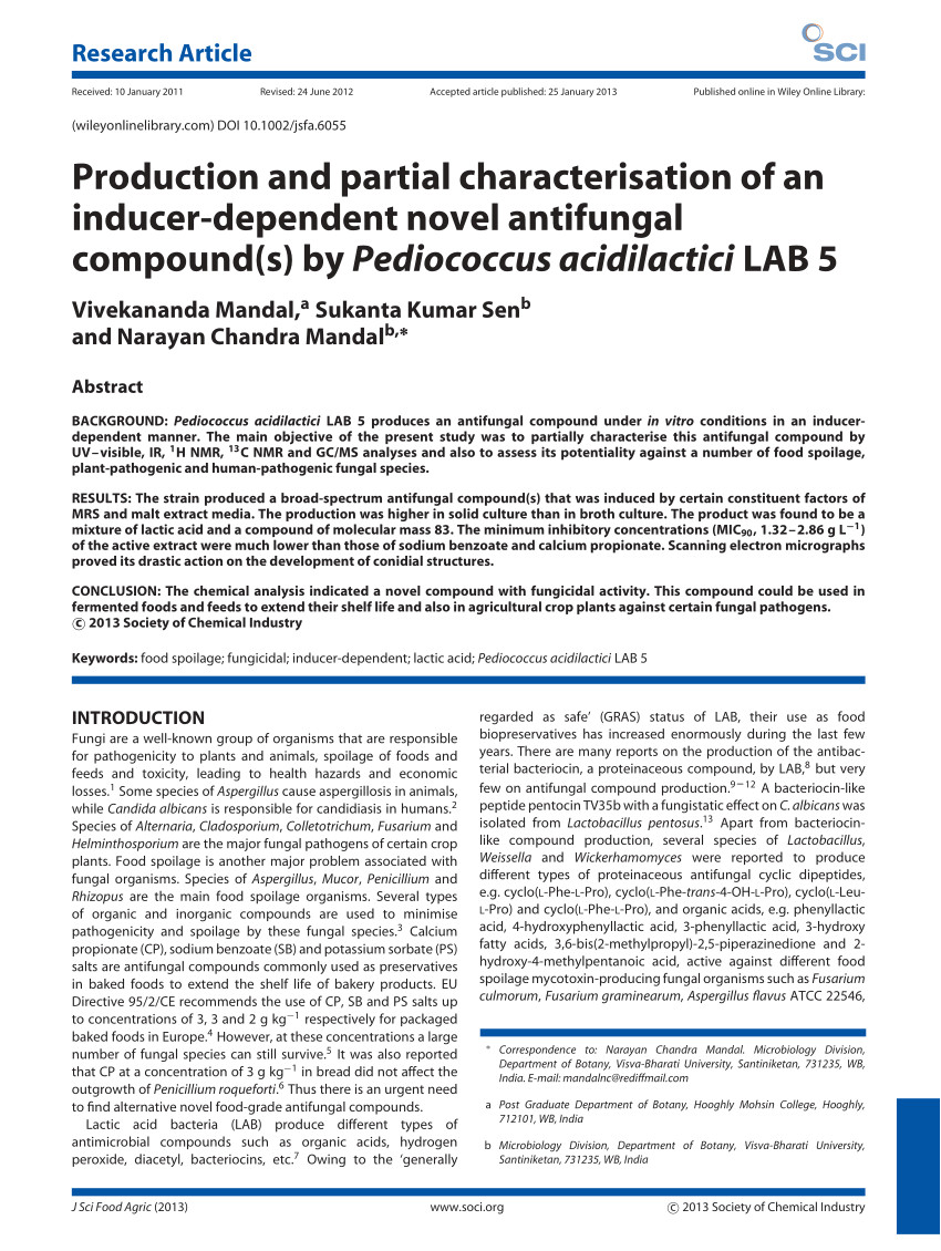 pdf production and partial characterisation of an inducer dependent novel antifungal compound s by pediococcus acidilactici lab 5