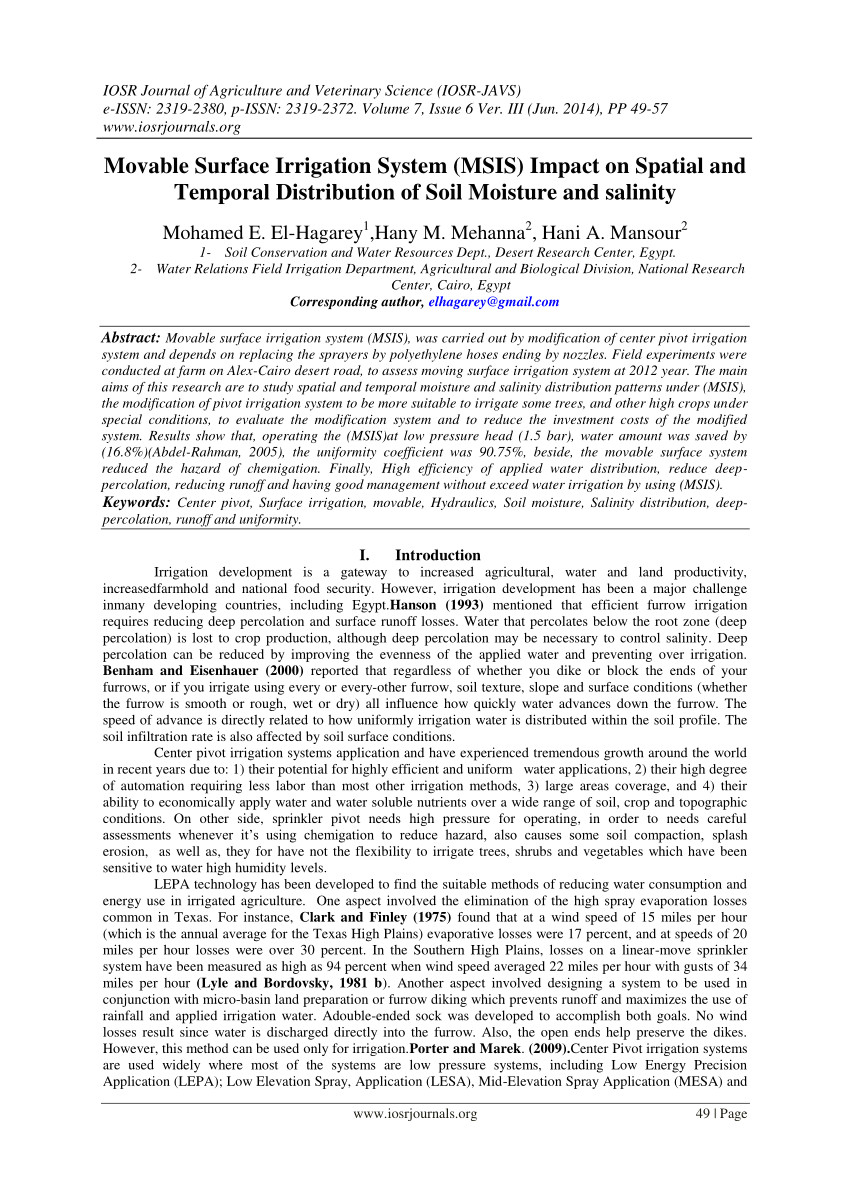 pdf movable surface irrigation system msis impact on spatial and temporal distribution of soil moisture and salinity