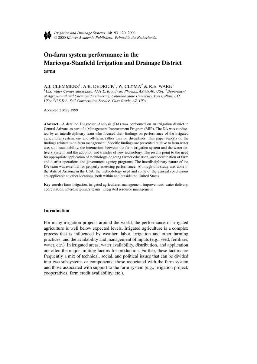 pdf on farm system performance in the maricopa stanfield irrigation and drainage district area