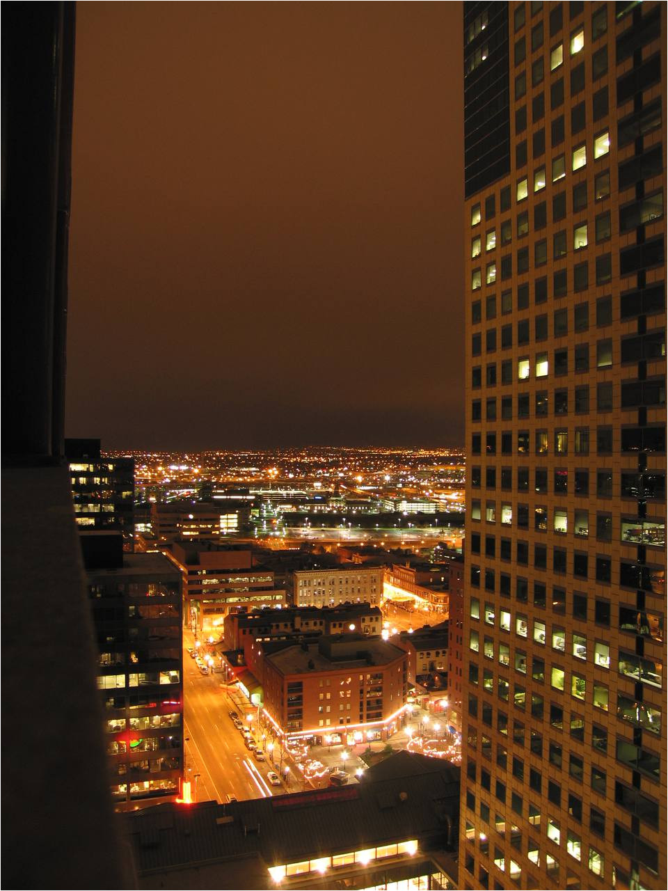 denver night skyline viewed from upper floor of westin tabor center