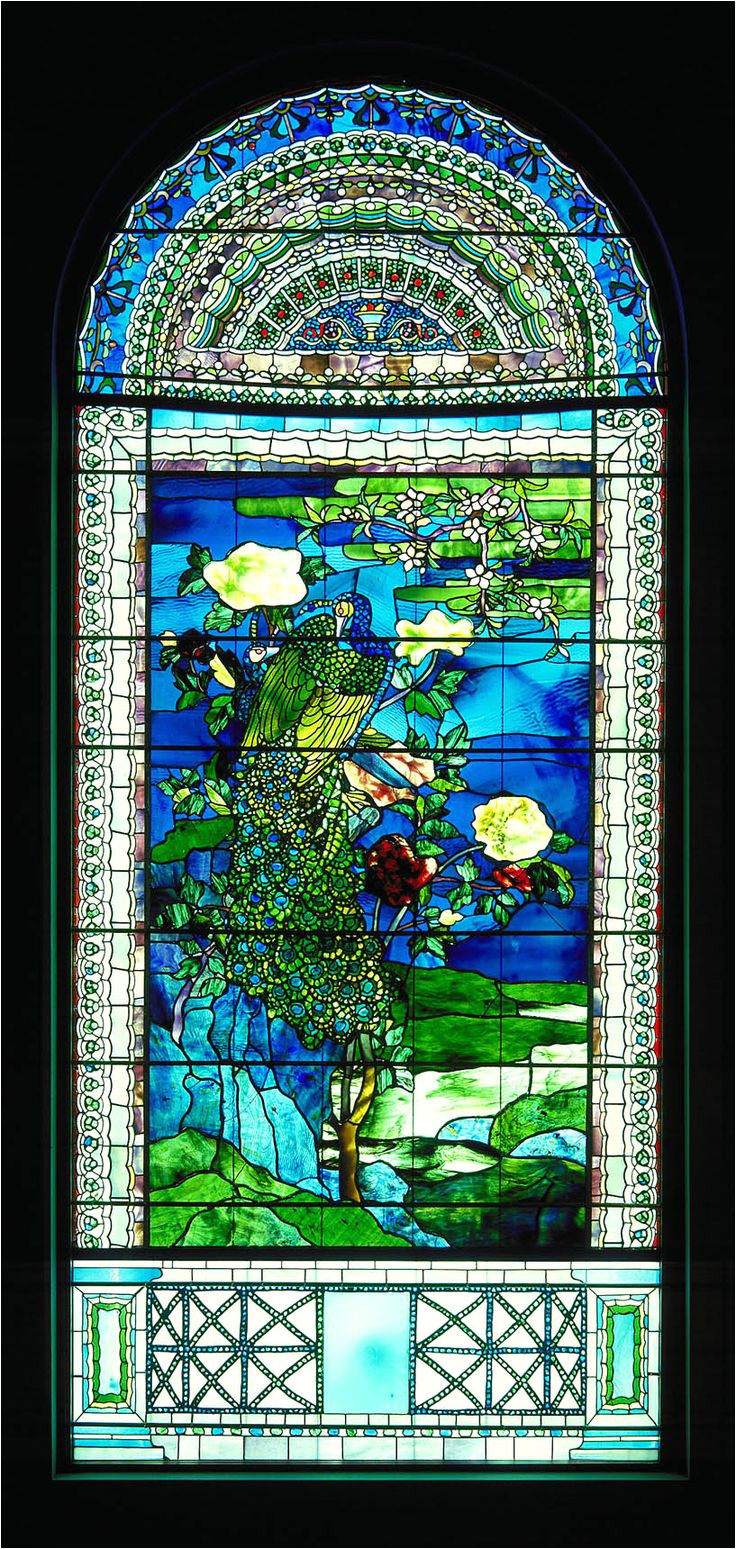 peacocks and peonies i 1882 john la farge born new york new york 1835 died providence rhode island 1910 stained glass window frame 112 x 51 x 6 in