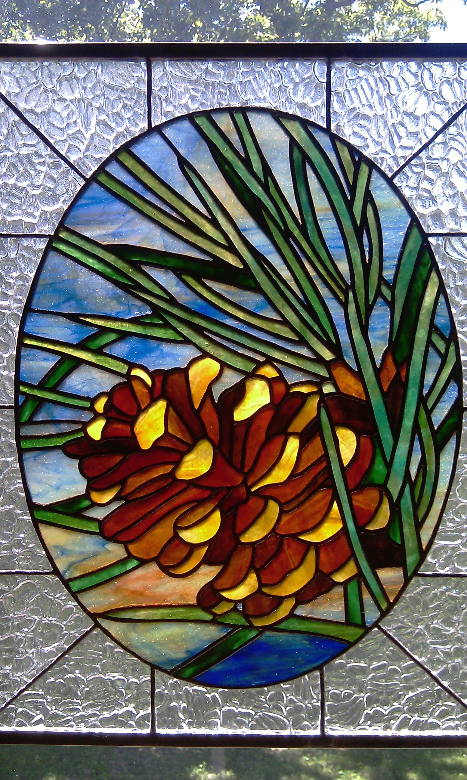 pine cone stained glass pattern stained glass pine cone window from a design by chantal pare sold